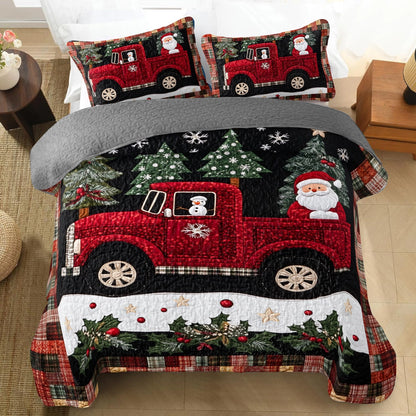 Shineful All Season Quilt 3-Piece Set Christmas  Santa's Red Truck