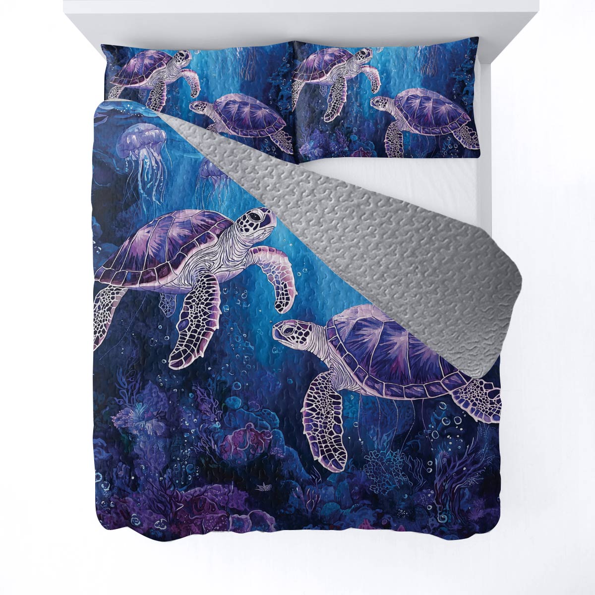 Shineful All Season Quilt 3-Piece Set - Sea Turtle & Jellyfish Harmony