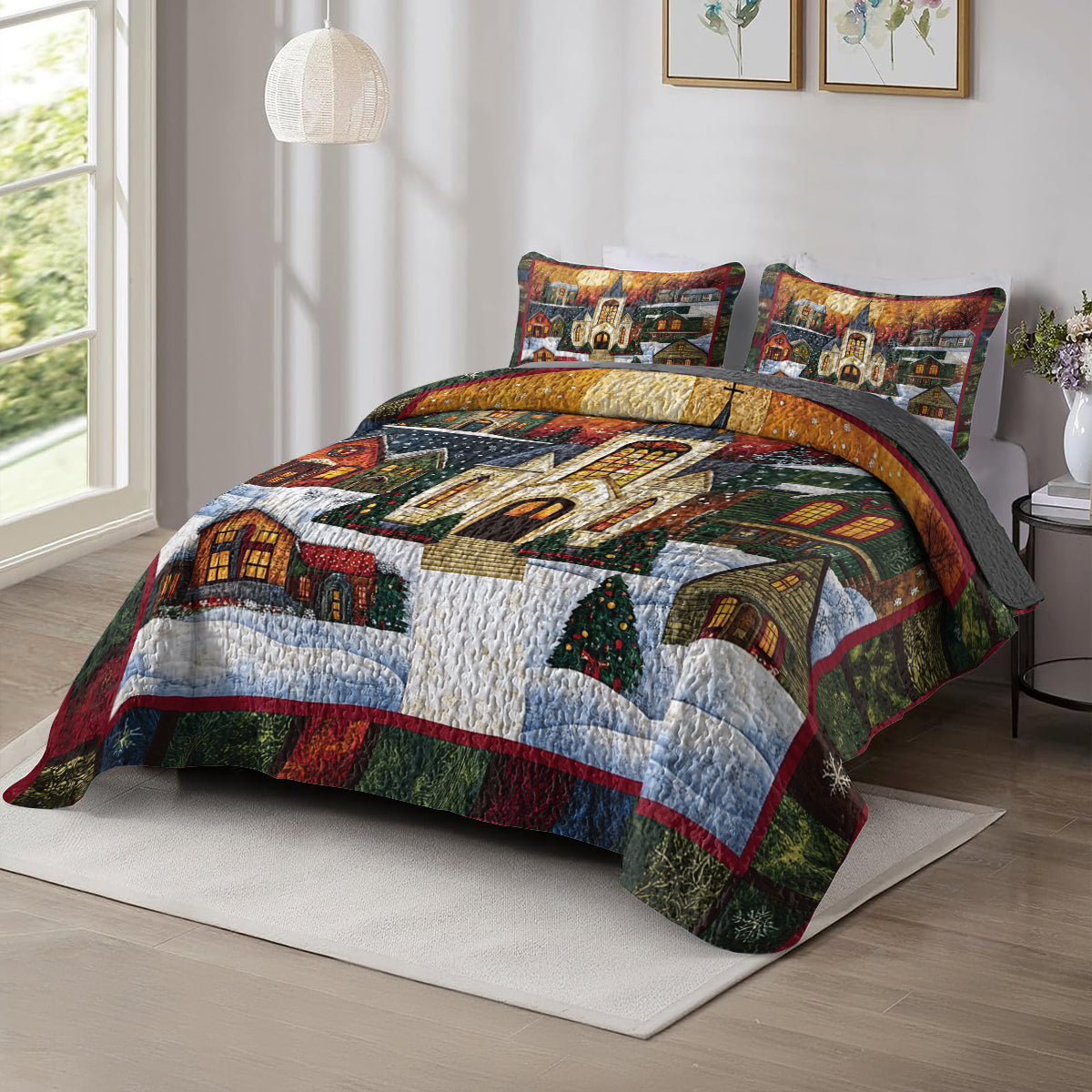 Shineful All Season Quilt 3-Piece Set Cozy Winter Village