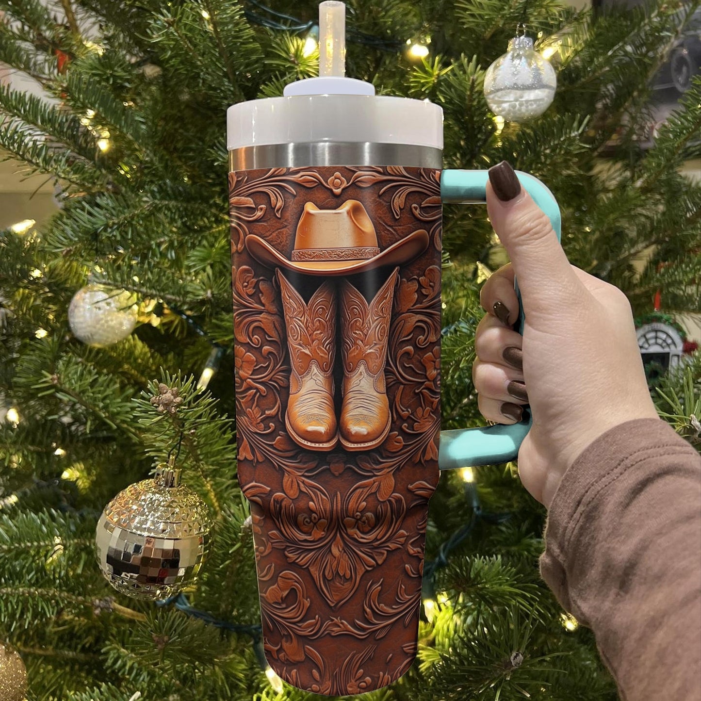 Shineful Tumbler Cowboy Leather Tooling