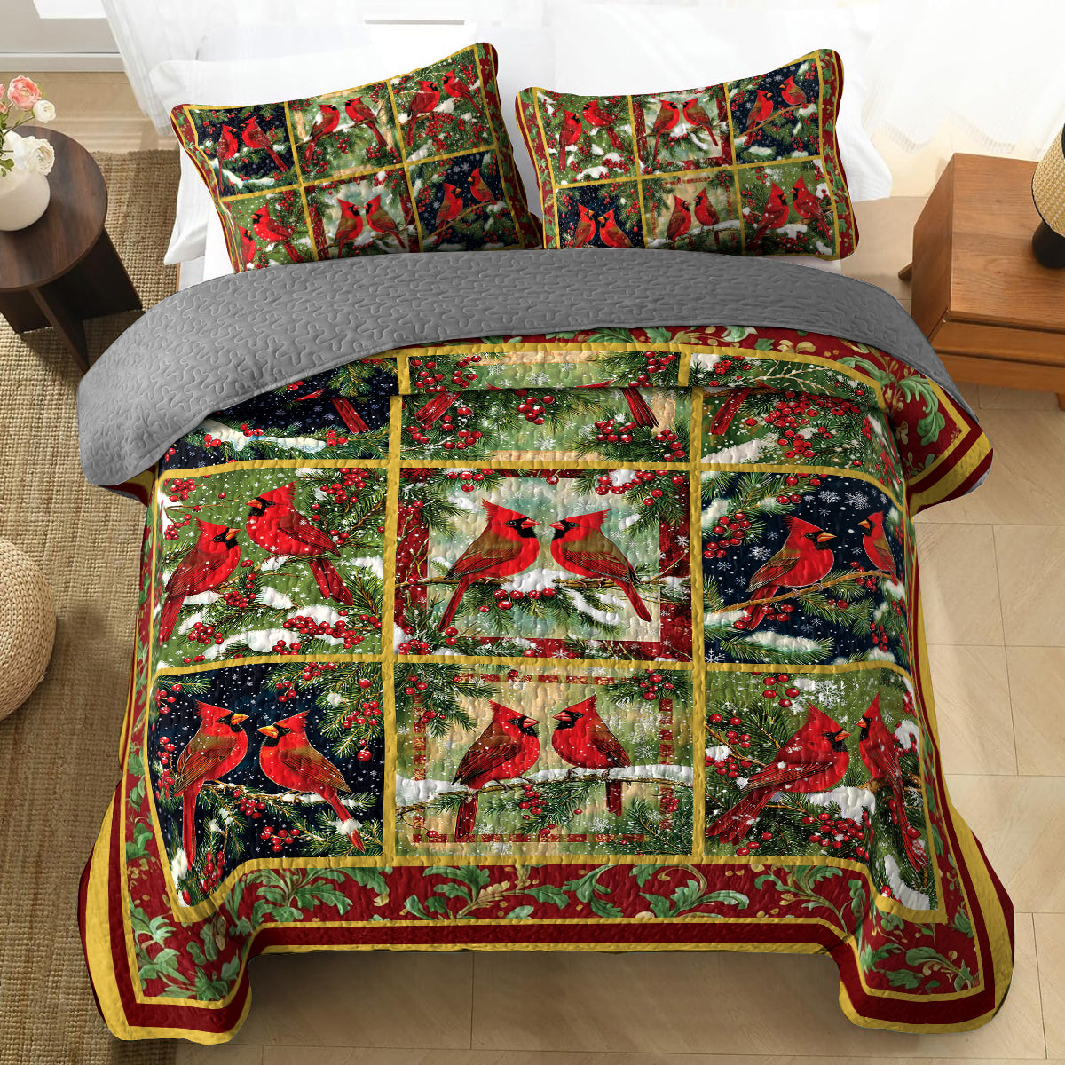 Shineful All Season Quilt 3-Piece Set - Festive Cardinal