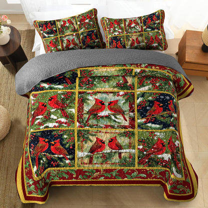 Shineful All Season Quilt 3-Piece Set - Festive Cardinal