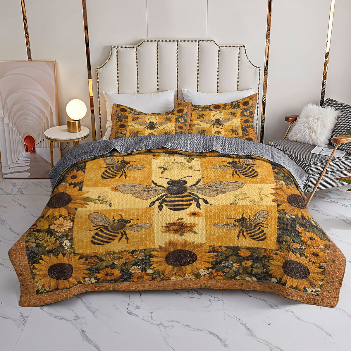 Shineful All Season Quilt 3-Piece Set Bee Sunflowers