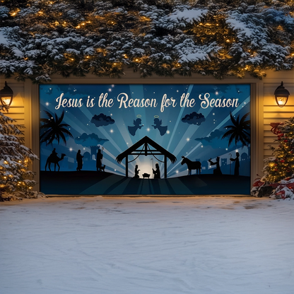 Shineful Garage Door Banner Decoration Nativity Starry Night Scene