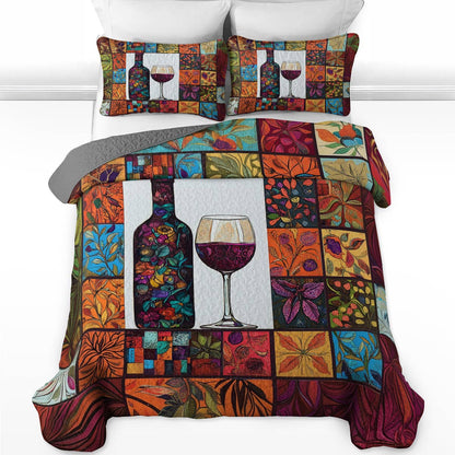 Shineful All Season Quilt 3-Piece Set Vintage Wine Glass Lovely