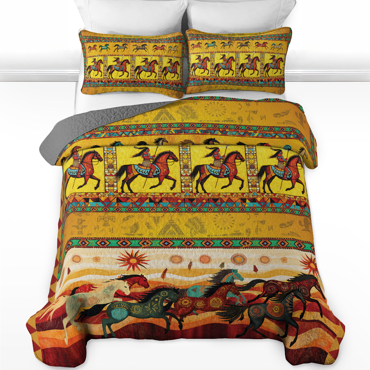 Shineful All Season Quilt 3-Piece Set Native America Warrior