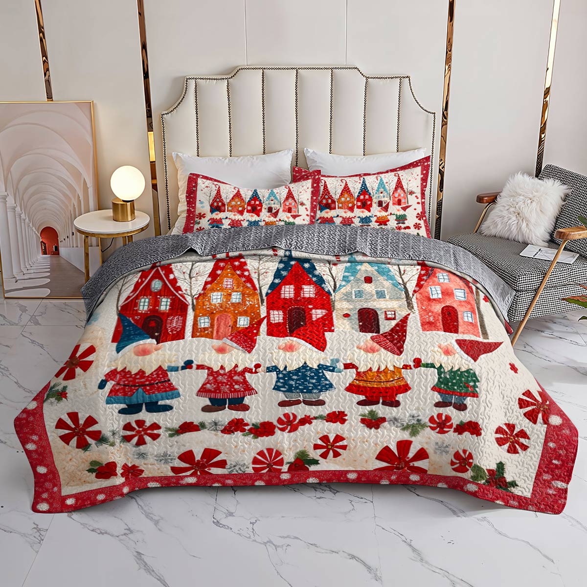 Shineful All Season Quilt 3-Piece Set Happy Gnomes Christmas