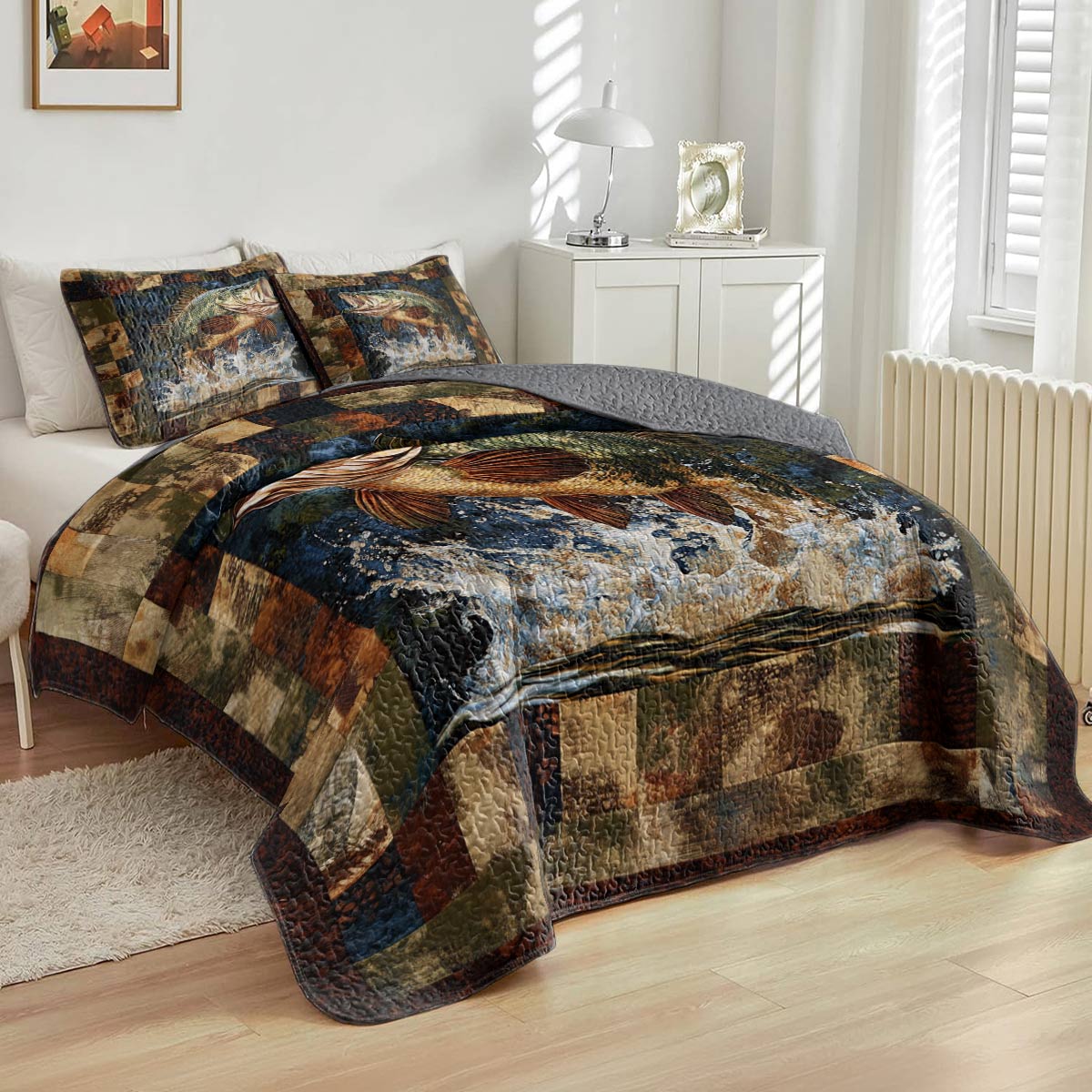 Shineful All Season Quilt 3-Piece Set Majesty Largemouth Bass