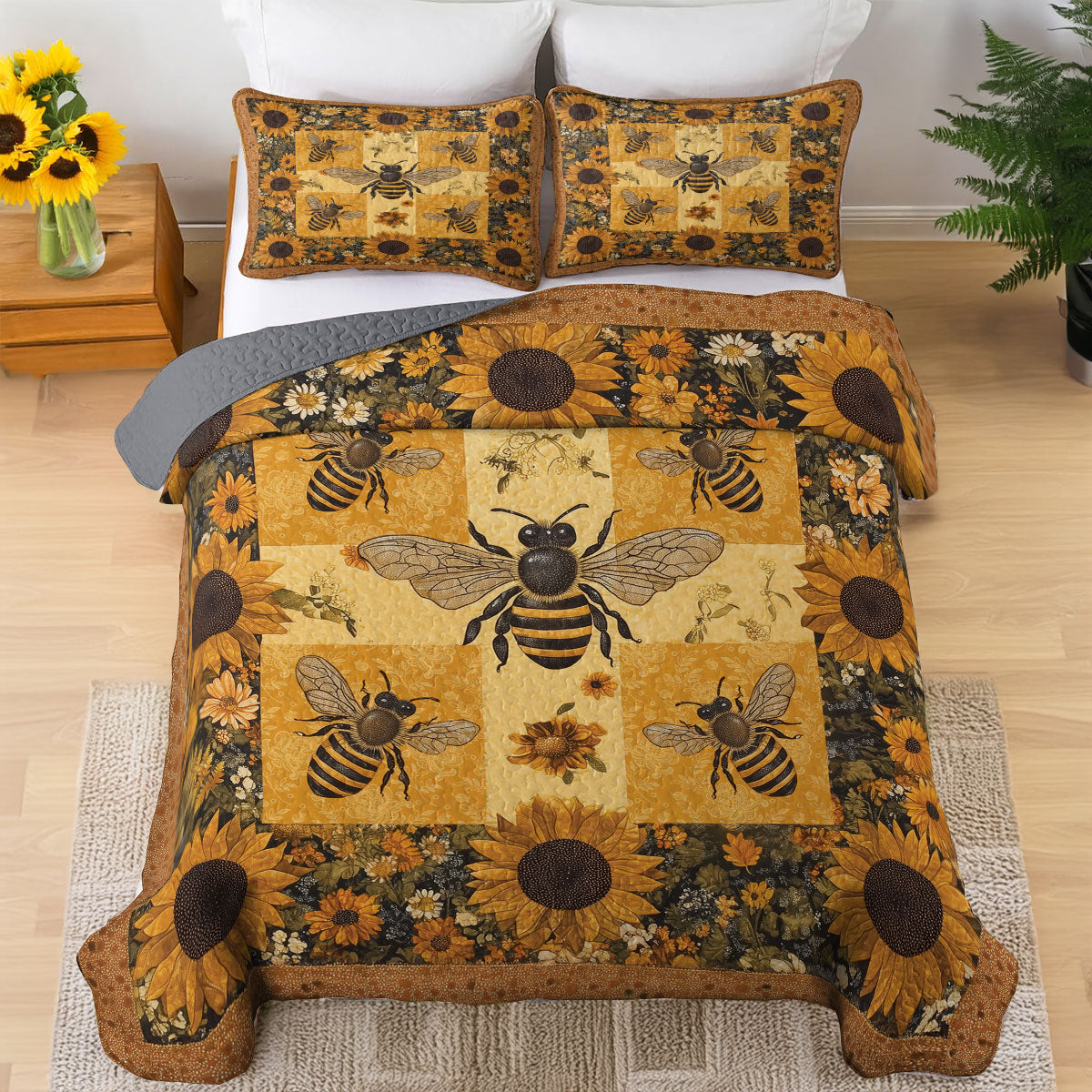 Shineful All Season Quilt 3-Piece Set Bee Sunflowers