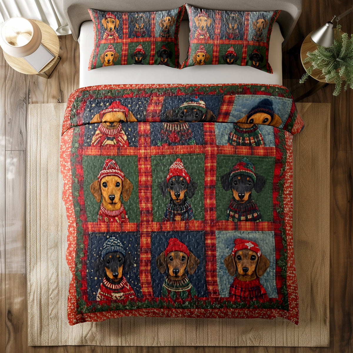 Shineful All Season Quilt 3-Piece Set Christmas Dachshund