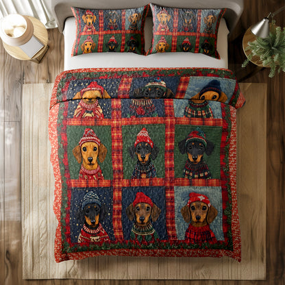 Shineful All Season Quilt 3-Piece Set Christmas Dachshund