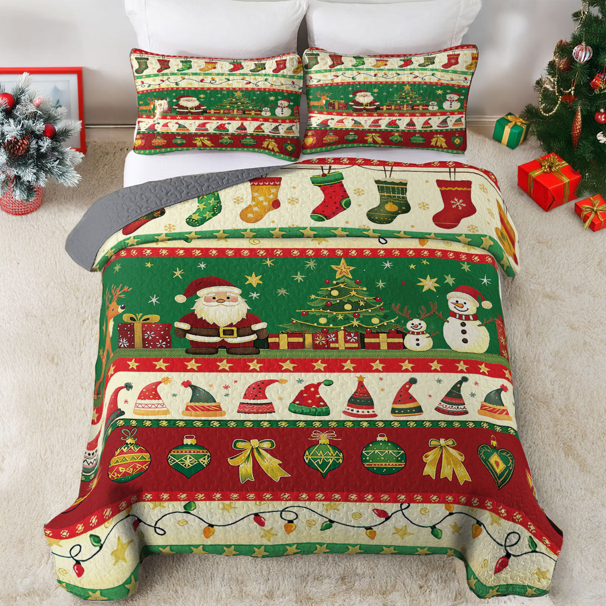 Shineful All Season Quilt 3-Piece Set Santa's Present