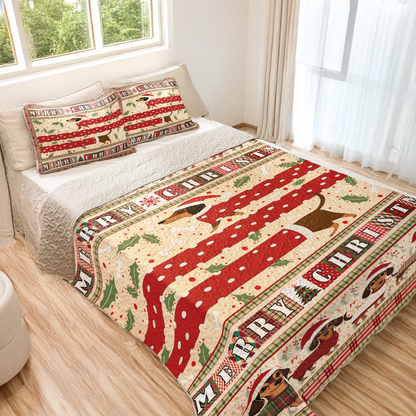 Shineful All Season Quilt 3-Piece Set - Christmas Playful Dachshund