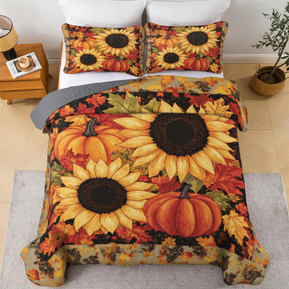 Shineful All Season Quilt 3-Piece Set Autumn Sunflower & Pumpkin