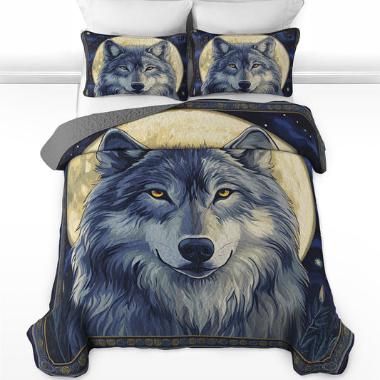 Shineful All Season Quilt 3-Piece Set Wolf In The Full Moon
