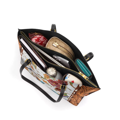 Shineful Leather Tote Bag Hummingbird Blossom Flight
