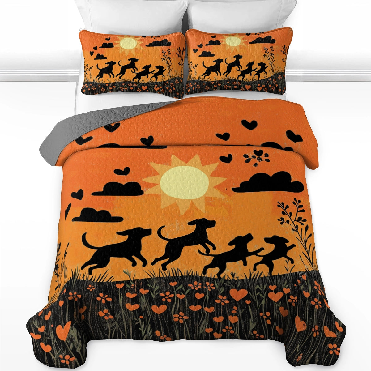 Shineful All Season Quilt 3-Piece Set Sunset Playtime Labrador