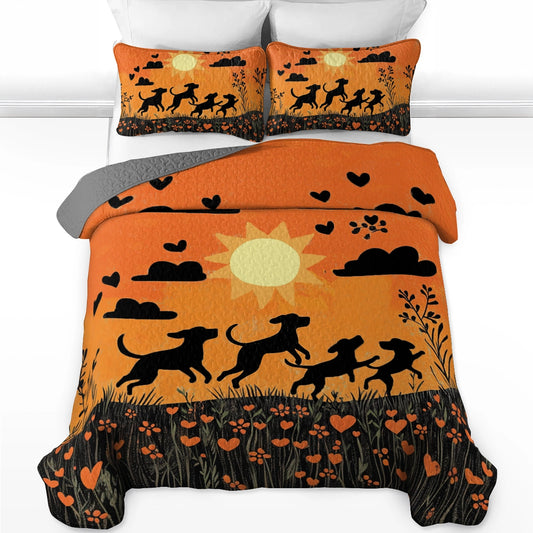 Shineful All Season Quilt 3-Piece Set Sunset Playtime Labrador