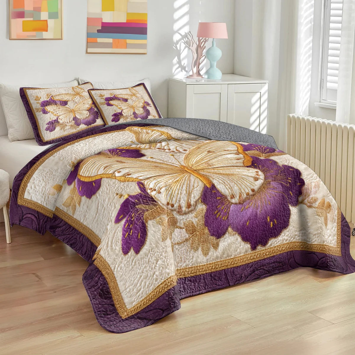 Shineful Quilt 3-Piece Set Golden Wings of Serenity