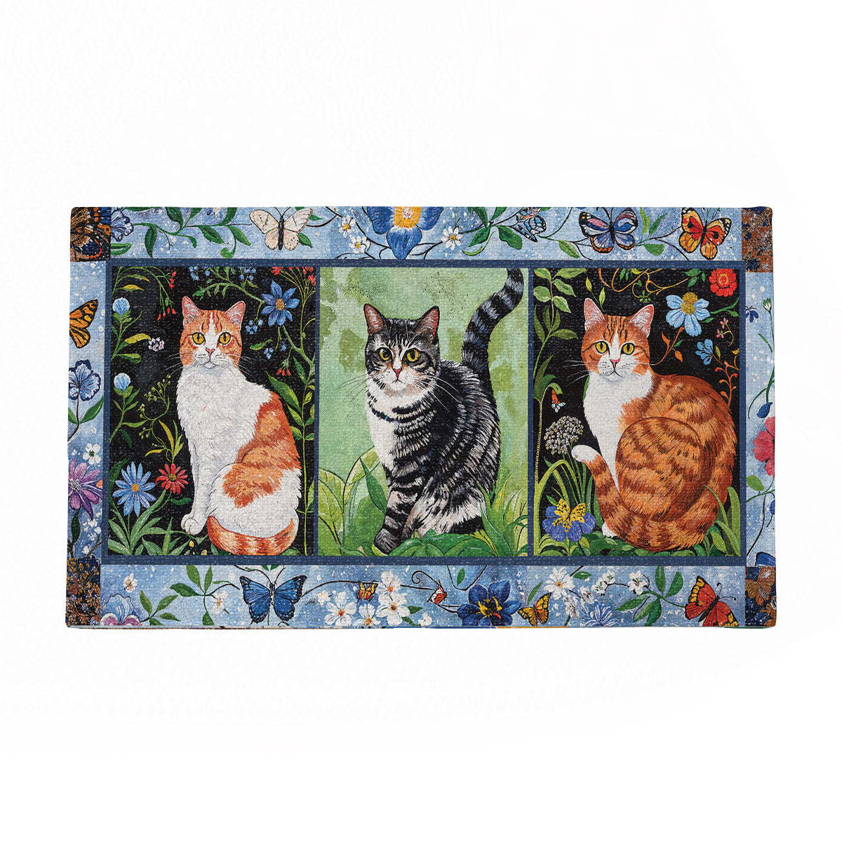 Shineful Ultra-Thin Non Skid Floor Mat, Kitchen Rugs Cat Floral Felines