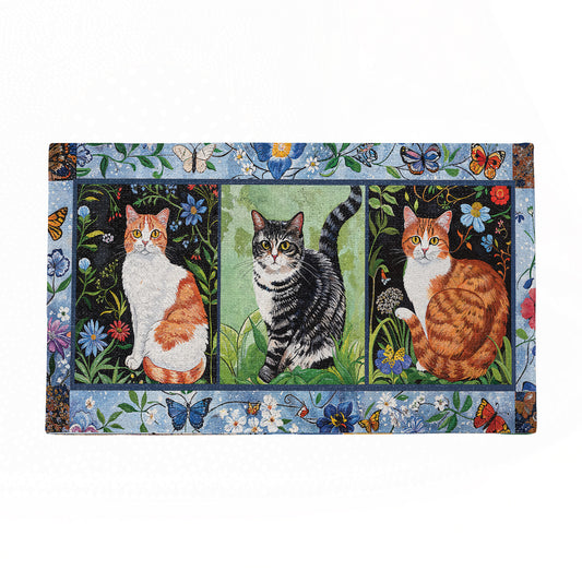 Shineful Ultra-Thin Non Skid Floor Mat, Kitchen Rugs Cat Floral Felines