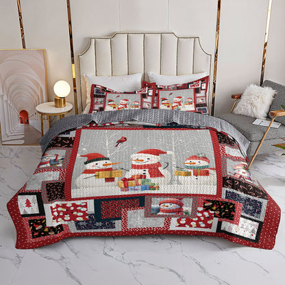 Shineful All Season Quilt 3-Piece Set Snowmen Happy