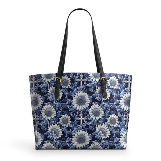 Shineful Leather Tote Bag Midnight Blue Sunflower Cross