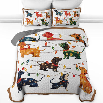 Shineful All Season Quilt 3-Piece Set - Dachshund Christmas Lights