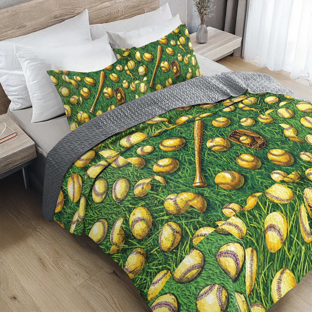 Shineful All Season Quilt 3-Piece Set Softball Fanatic