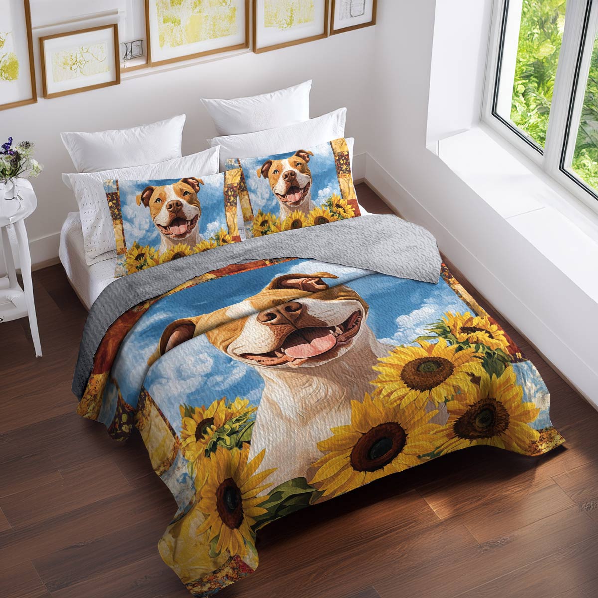 Shineful All Season Quilt 3-Piece Set Happy Bulldog