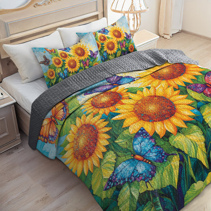 Shineful All Season Quilt 3-Piece Set Sunflower & Butterfly Garden