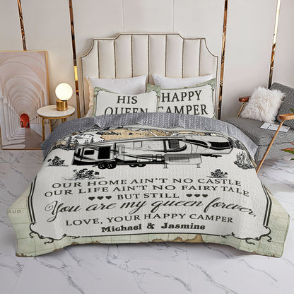 Shineful All Season Quilt 3-Piece Set Personalized Camping Map My Queen