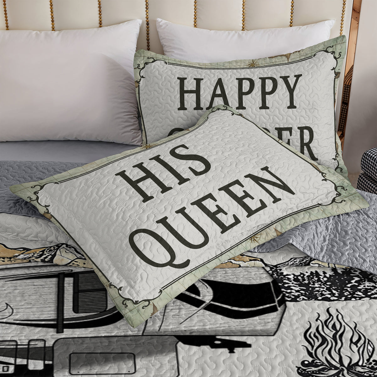 Shineful All Season Quilt 3-Piece Set Personalized Camping Map My Queen