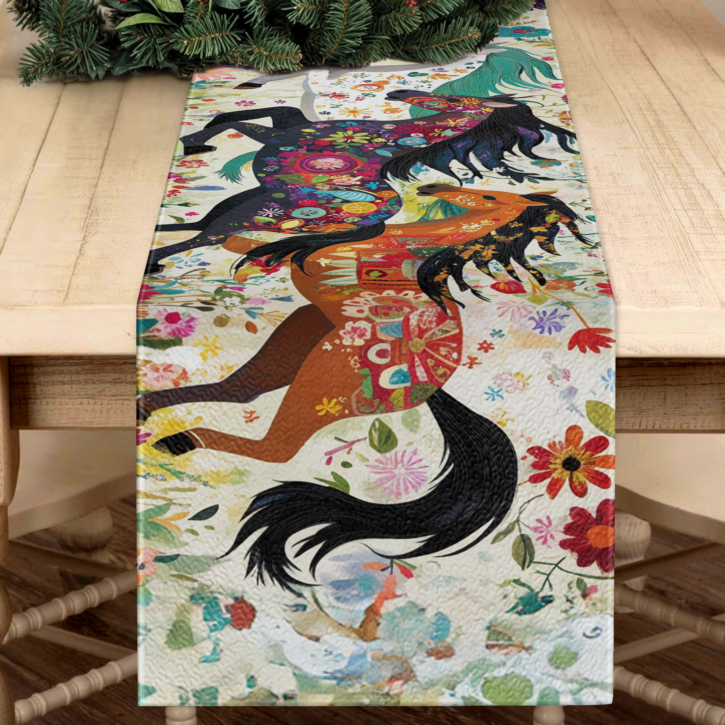 Shineful 2D Flat Print Quilted Table Runner Flower Racing