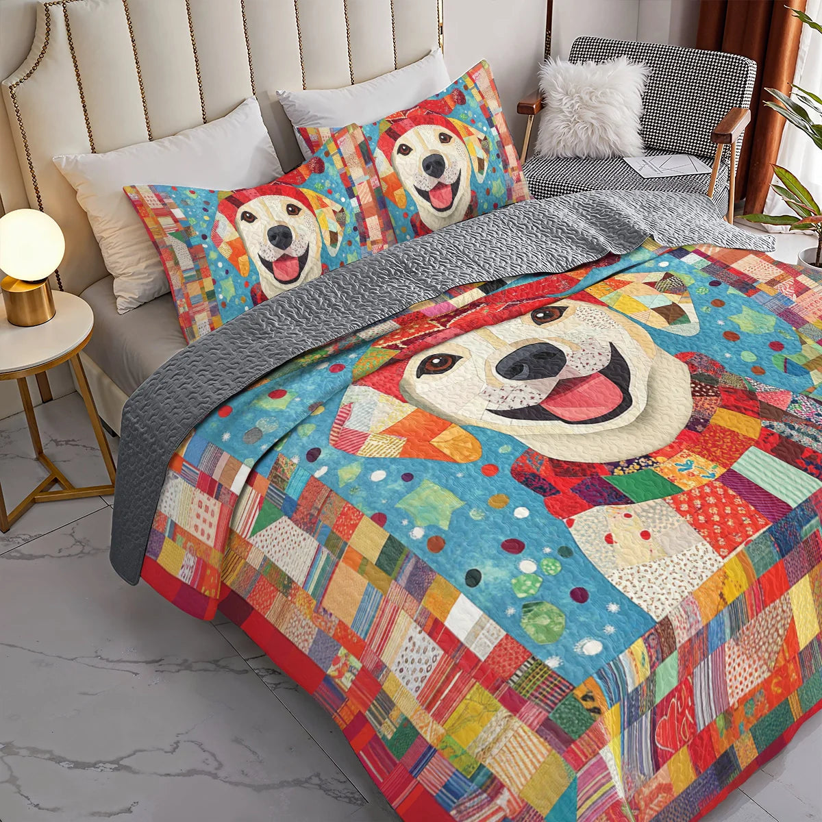 Shineful All Season Quilt 3-Piece Set Labrador Joy Patchwork