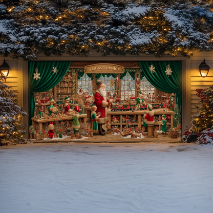 Shineful Garage Door Banner Decoration Santa’s Emerald Toy Workshop