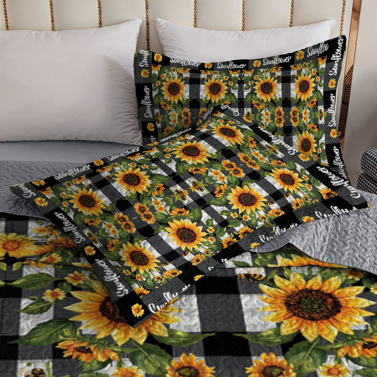Shineful All Season Quilt 3-Piece Set - Sunflower Bliss Plaid
