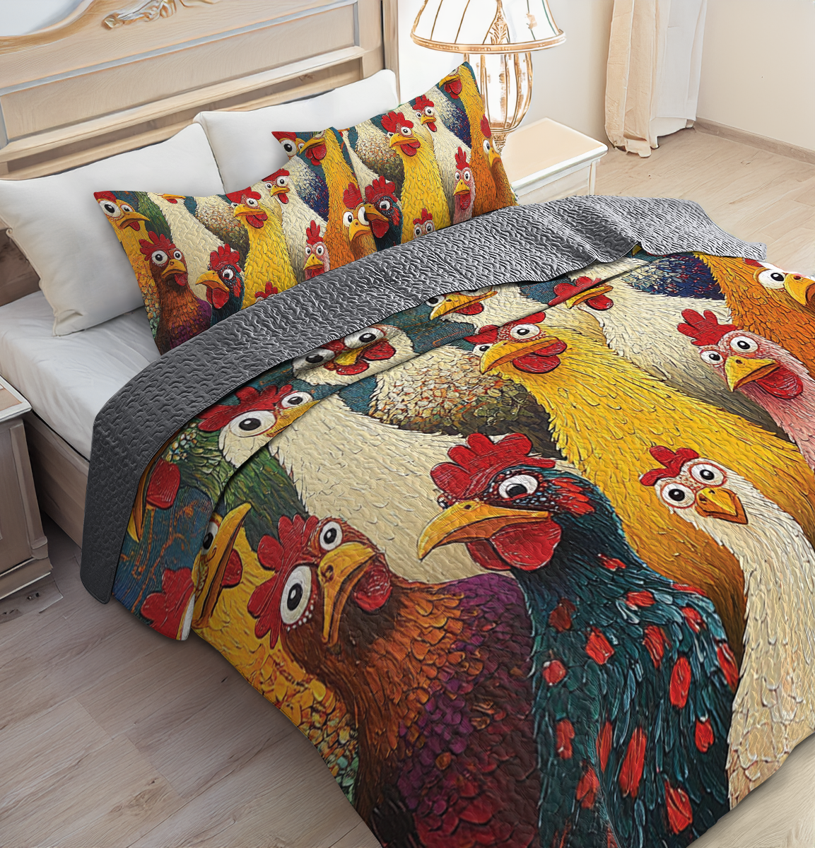 Shineful All Season Quilt 3-Piece Set - Clucky the Cartoon Chicken