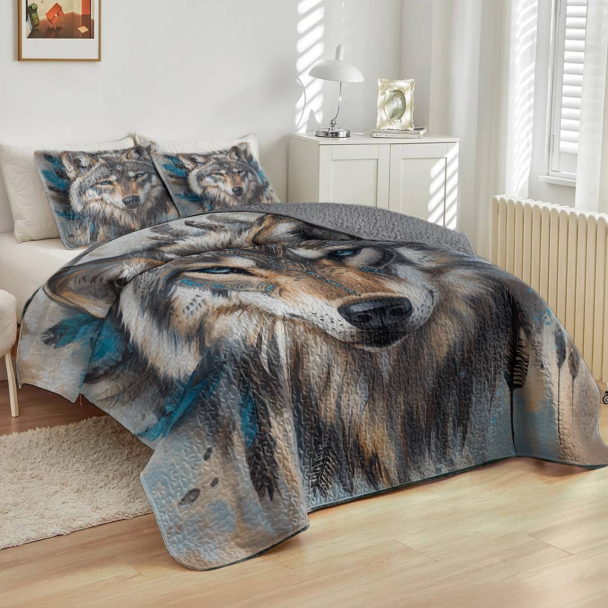 Shineful All Season Quilt 3-Piece Set - Wolf Mystic Spirit