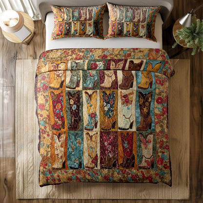 Shineful All Season Quilt 3-Piece Set Vintage Cowboy Boot