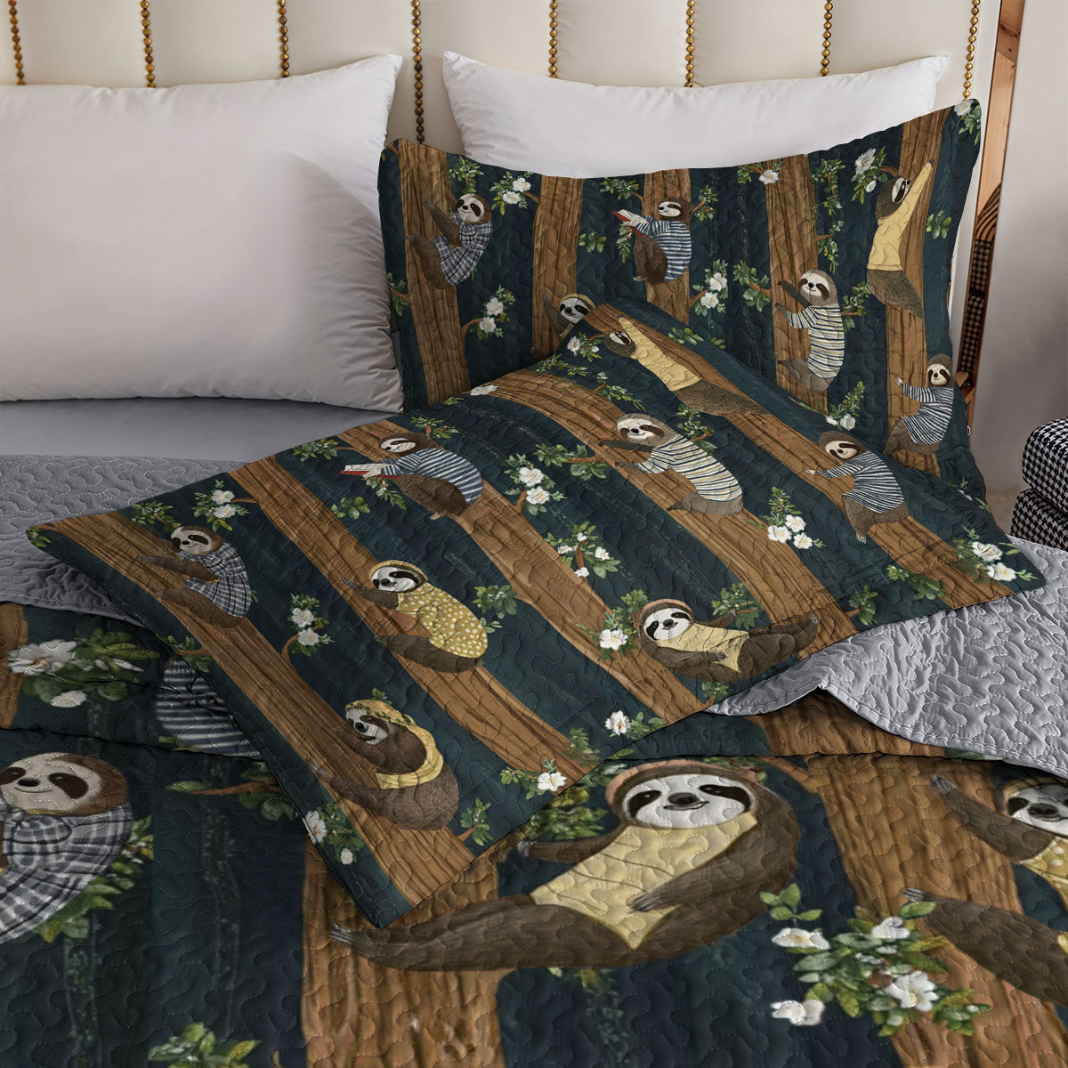 Shineful All Season Quilt 3-Piece Set Sloth Forest Flow