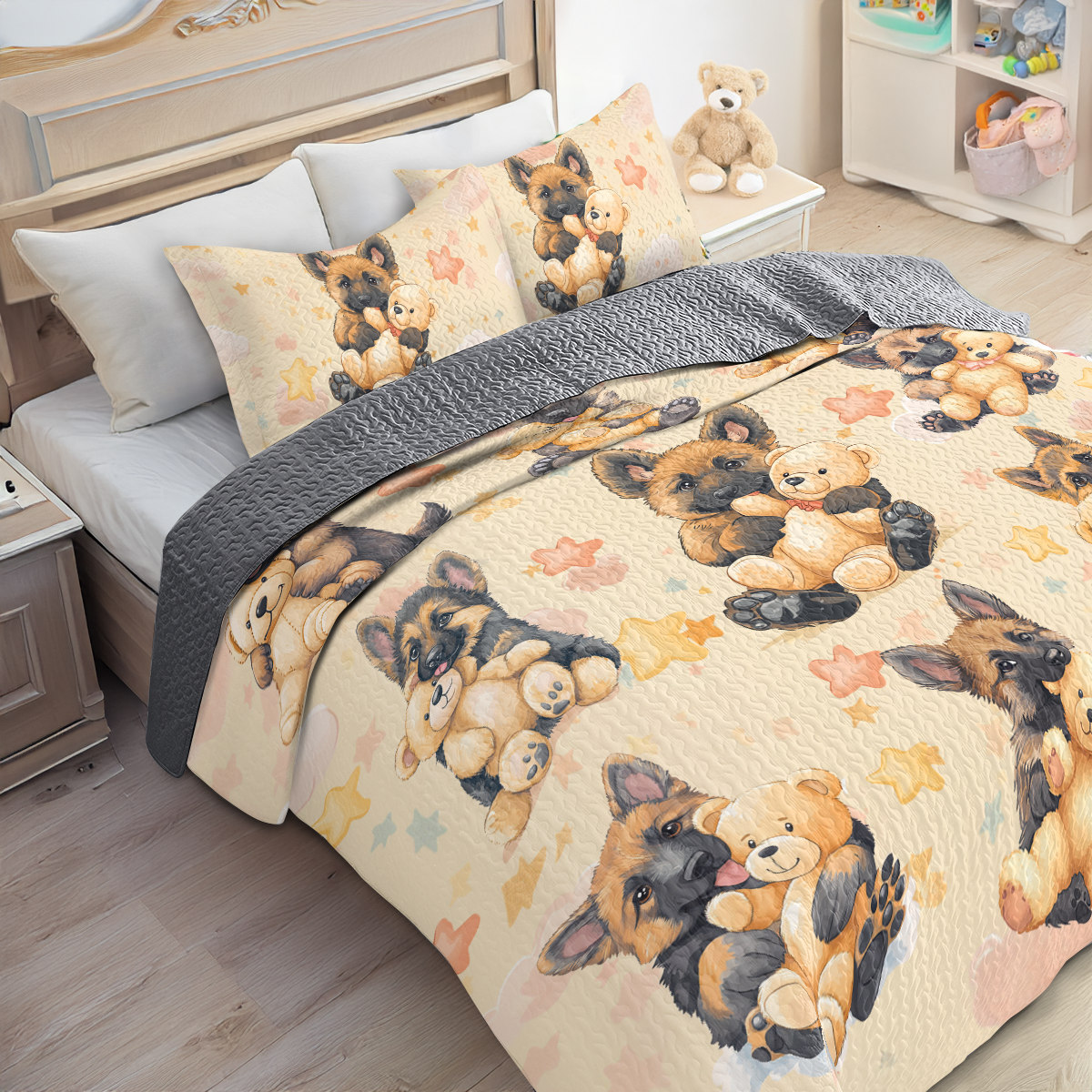 Shineful All Season Quilt 3-Piece Set Teddy & Shepherd