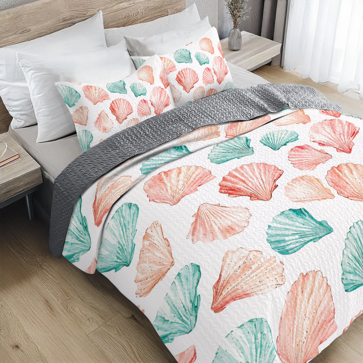 Shineful All Season Quilt 3-Piece Set Ocean Seashell