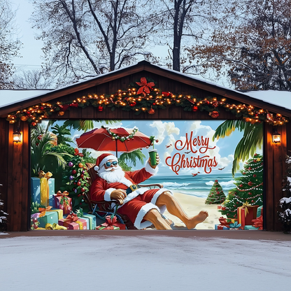 Shineful Garage Door Banner Decoration Beachside Christmas with Santa