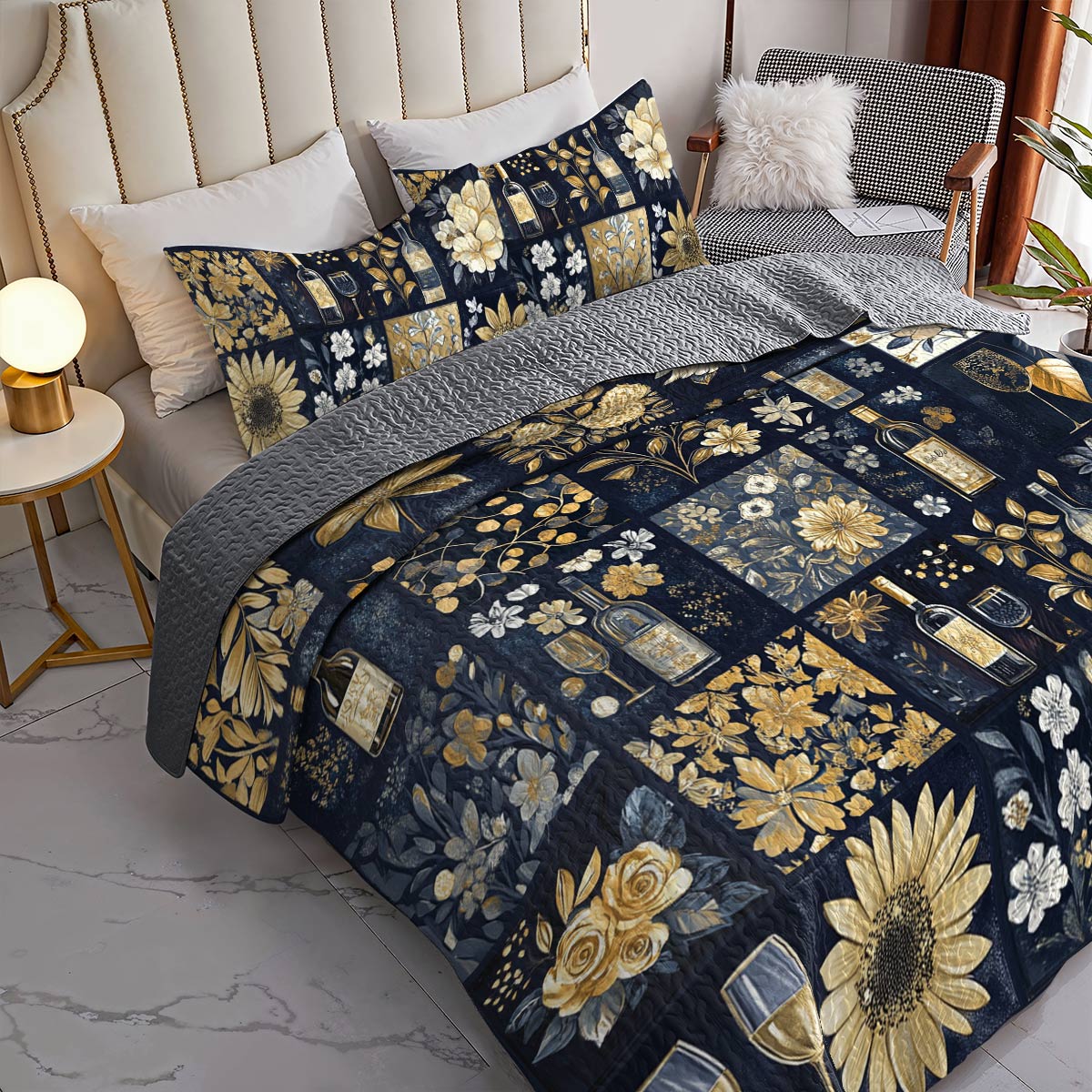 Shineful All Season Quilt 3-Piece Set Subtlety Wine Floral