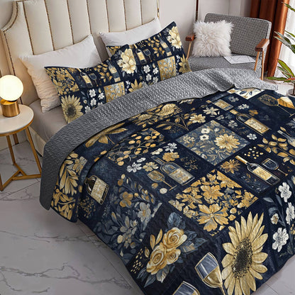 Shineful All Season Quilt 3-Piece Set Subtlety Wine Floral