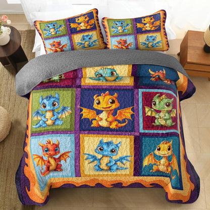 Shineful All Season Quilt 3-Piece Set - Adorable Baby Dragon Dreams