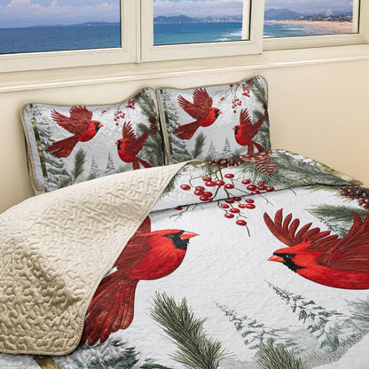 Shineful All Season Quilt 3-Piece Set - Cardinal Winter's Embrace