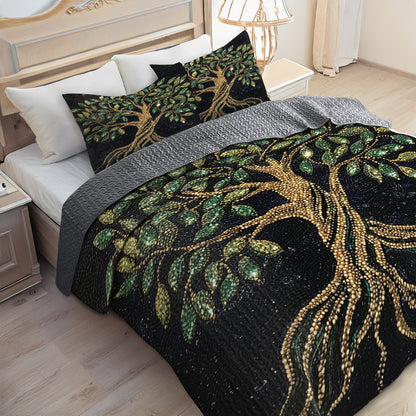 Shineful All Season Quilt 3-Piece Set Golden Tree of Life Luxury