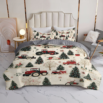 Shineful All Season Quilt 3-Piece Set Tractor Christmas